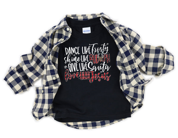 YOUTH dance like frosty shine like rudolph give like santa love like jesus HIGH HEAT screen print transfer