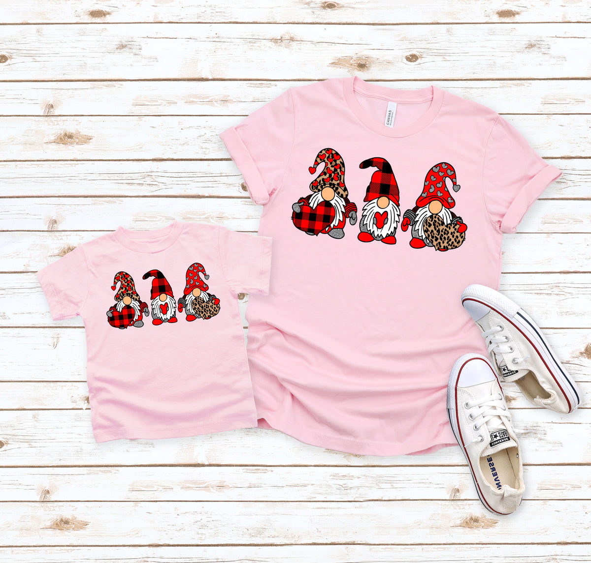 YOUTH Valentine's Gnomes with leopard/plaid hats & hearts HIGH HEAT 5104 screen print transfer start ship 1/15