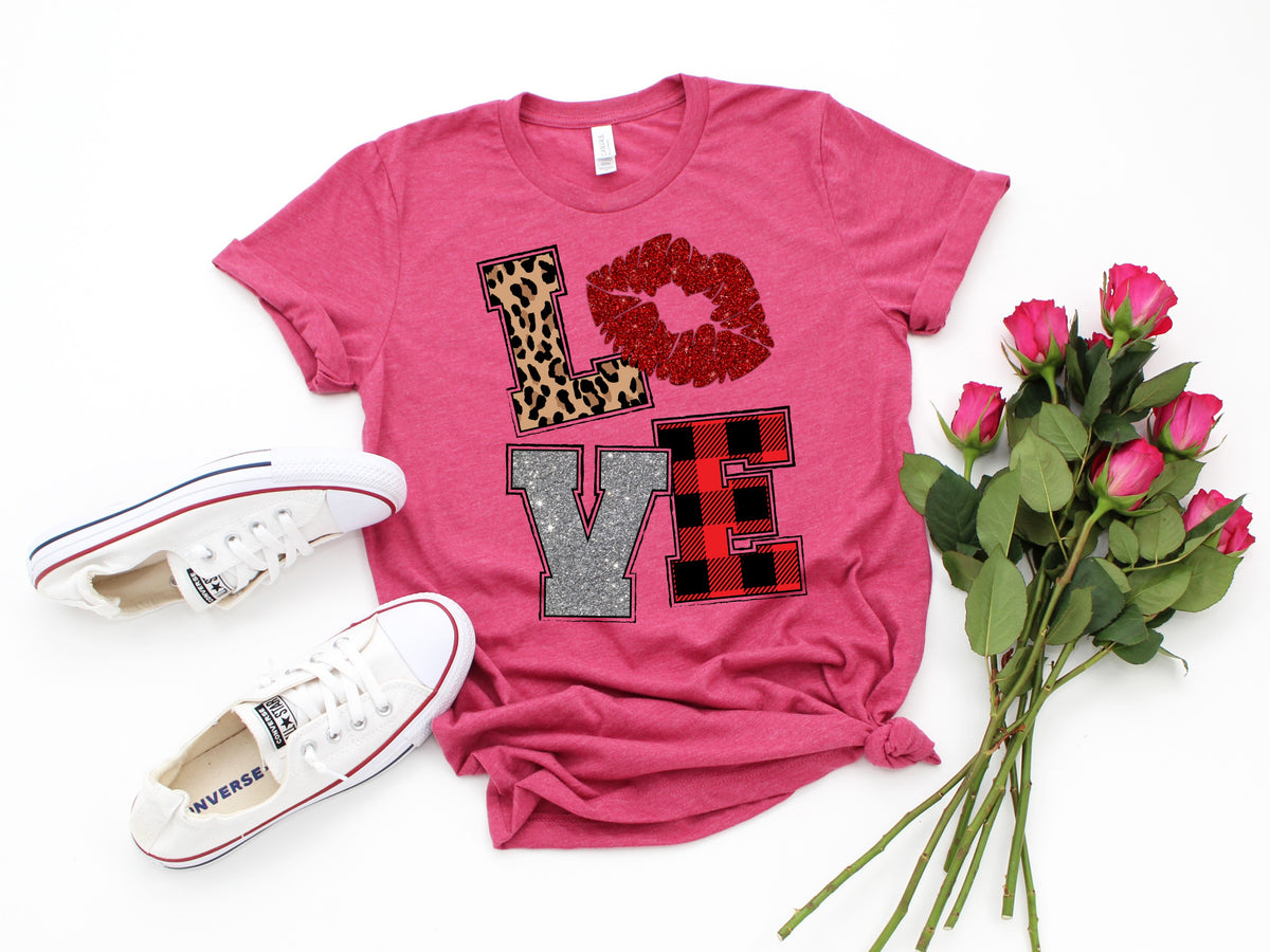 LOVE Leopard/Buffalo Plaid with red lips HIGH HEAT transfer