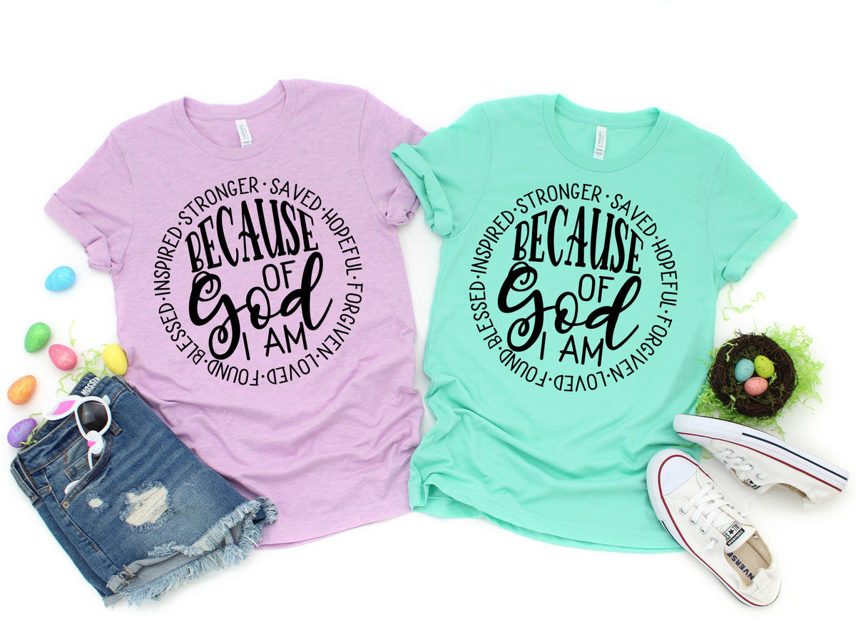 BLACK because of God I am (circle) screen print transfer