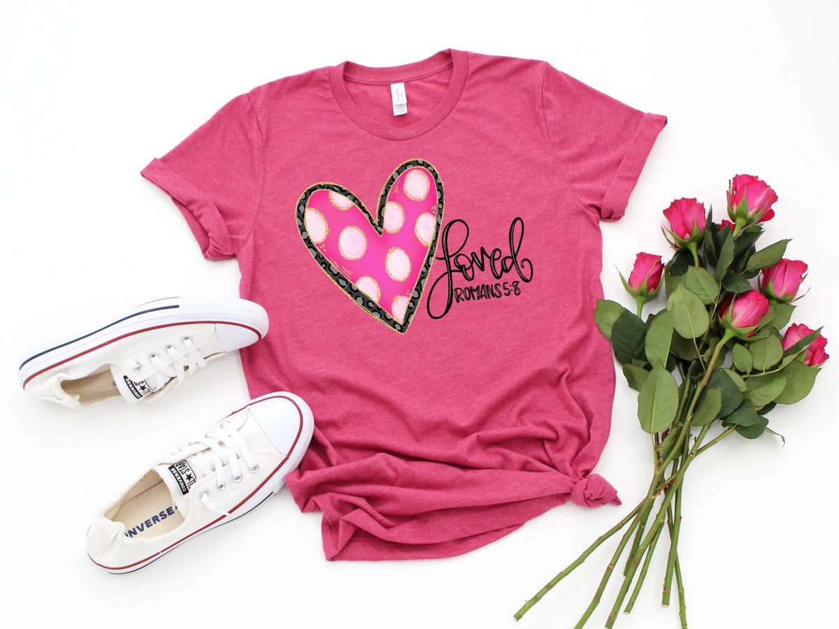 Loved Romans 5:8 Heart HIGH HEAT screen print transfer
