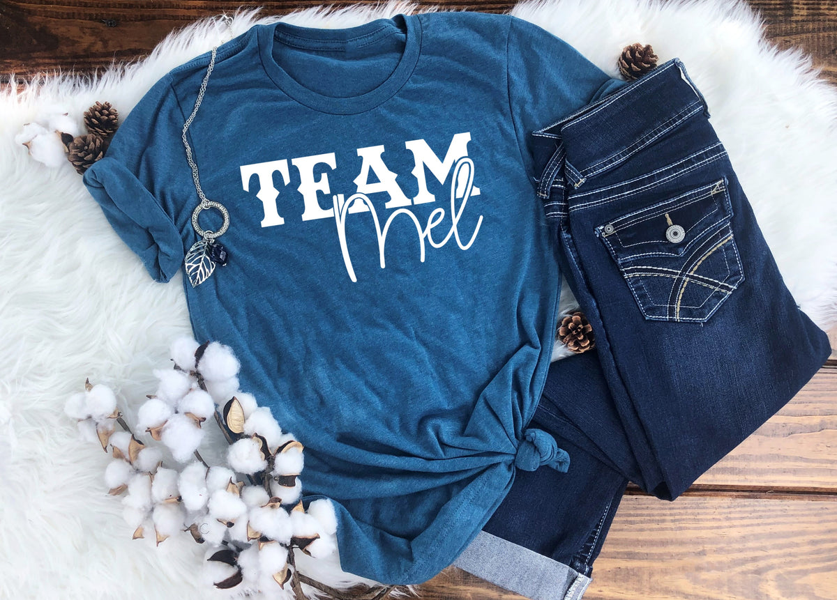 WHITE Team Mel screen print transfer