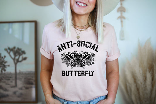 Anti-social butterfly BLACK screen print transfer