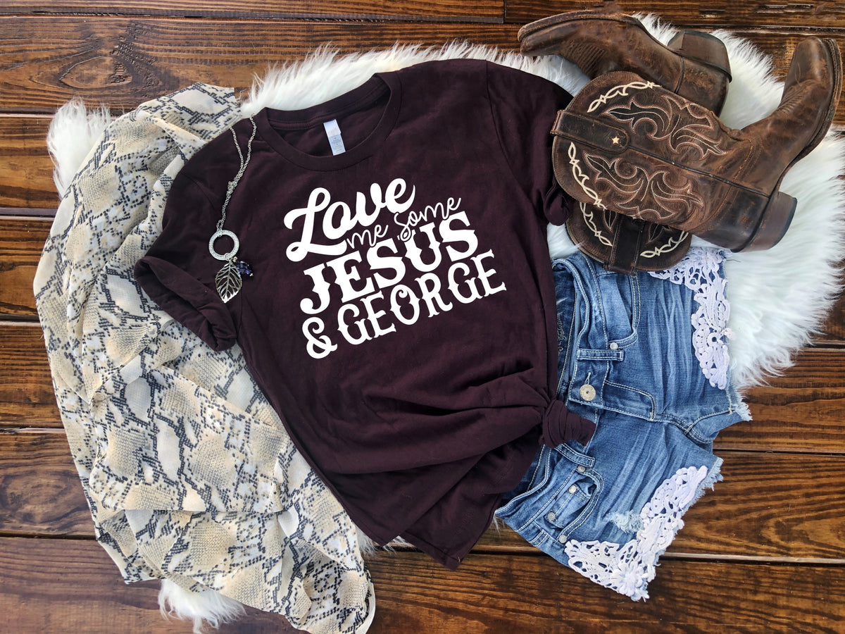 WHITE Love me some Jesus & George screen print transfer