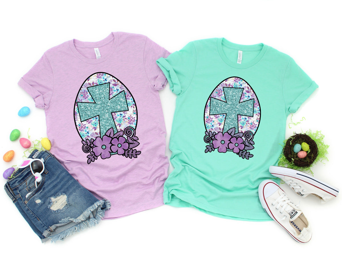 Easter Egg with Cross and flowers HIGH HEAT screen print transfer