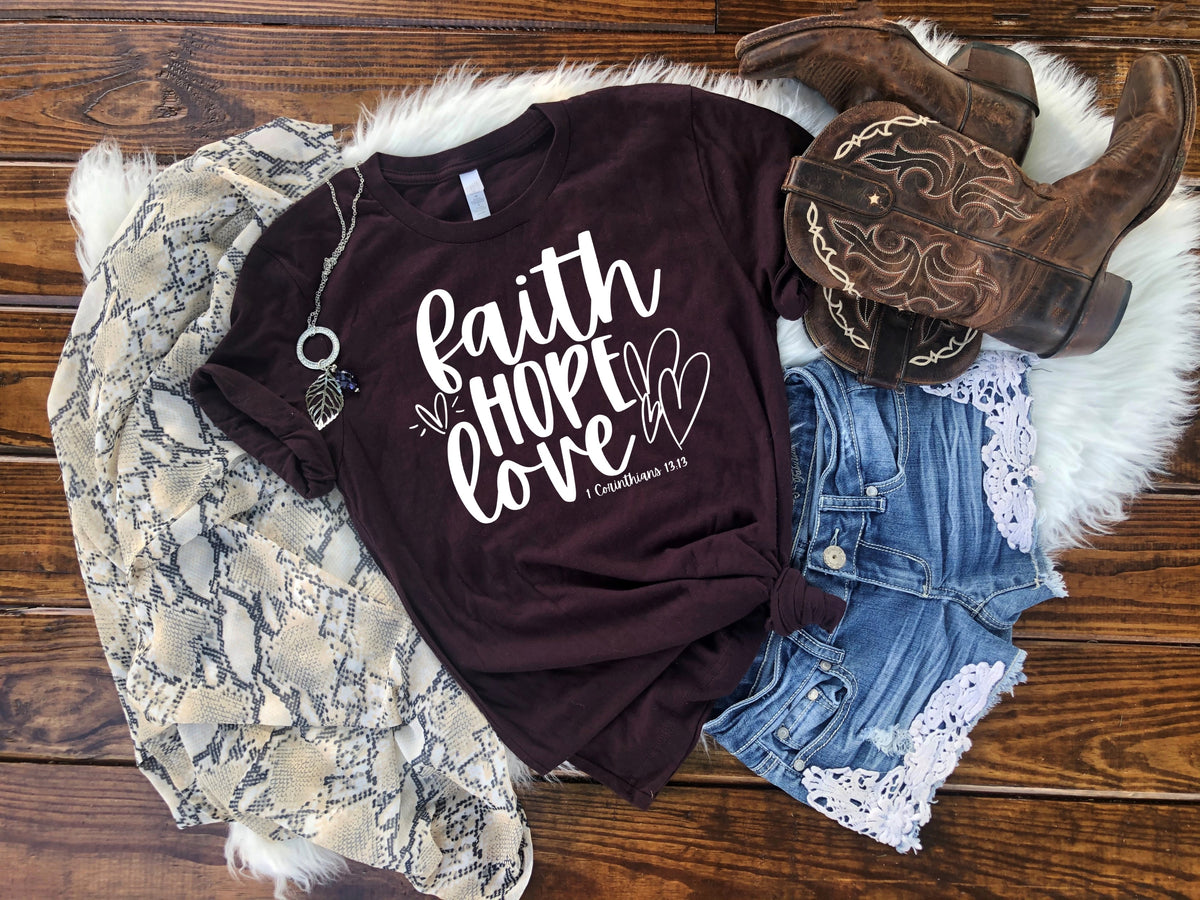 WHITE Faith Hope Love screen print transfer