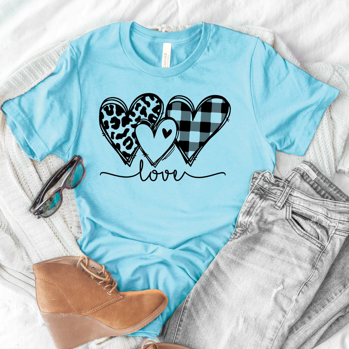 Leopard/plaid Love hearts BLACK screen print transfer