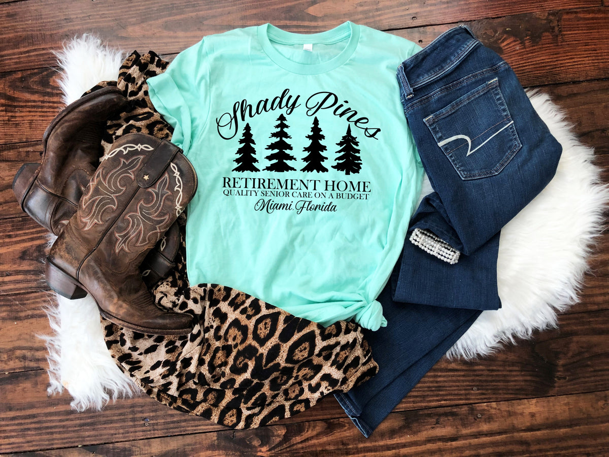 BLACK Shady pines retirement home screen print transfer