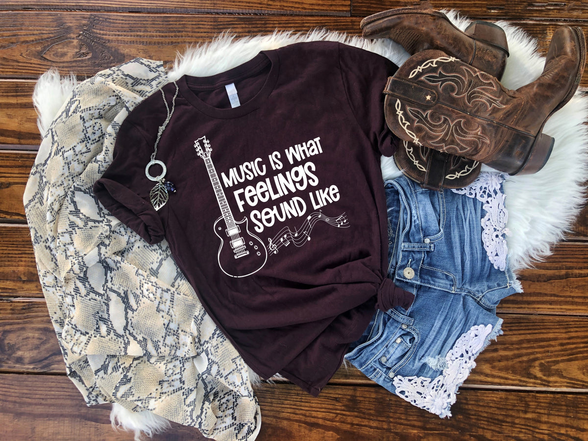 Music is what feelings sound like  WHITE screen print transfer