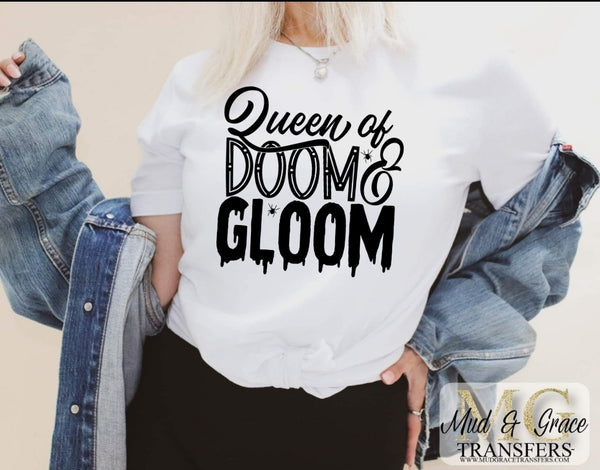 Queen of doom & gloom BLACK screen print transfer