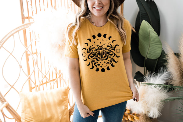 Moth & moon BLACK screen print transfer