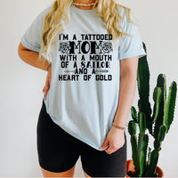 I'm a tattooed mom with a mouth of a sailor and a heart of gold BLACK screen print transfer