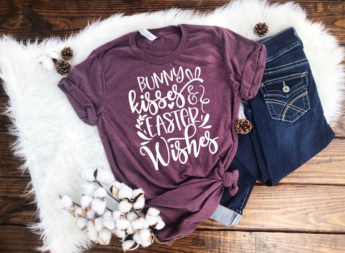 WHITE Bunny kisses & Easter wishes screen print transfer