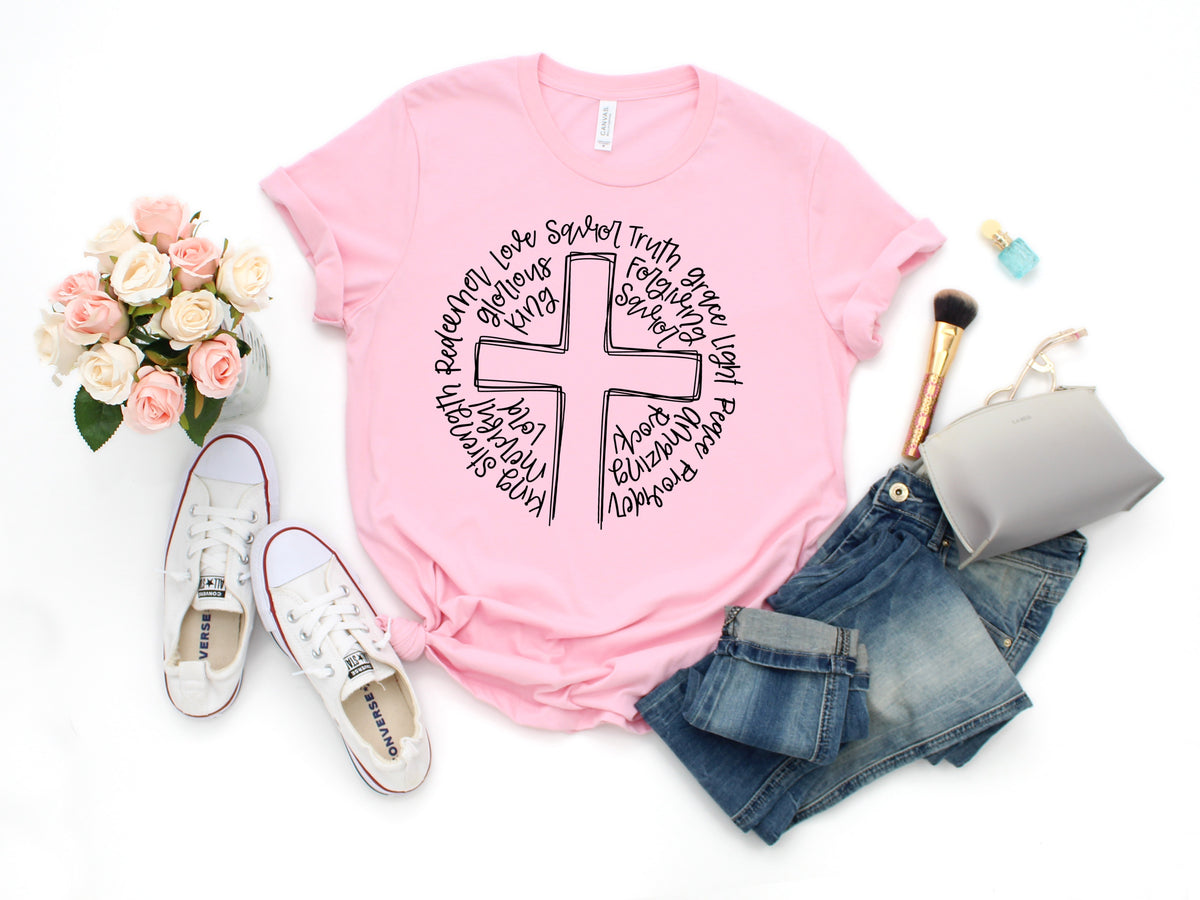 BLACK Cross circle faith words screen print transfers