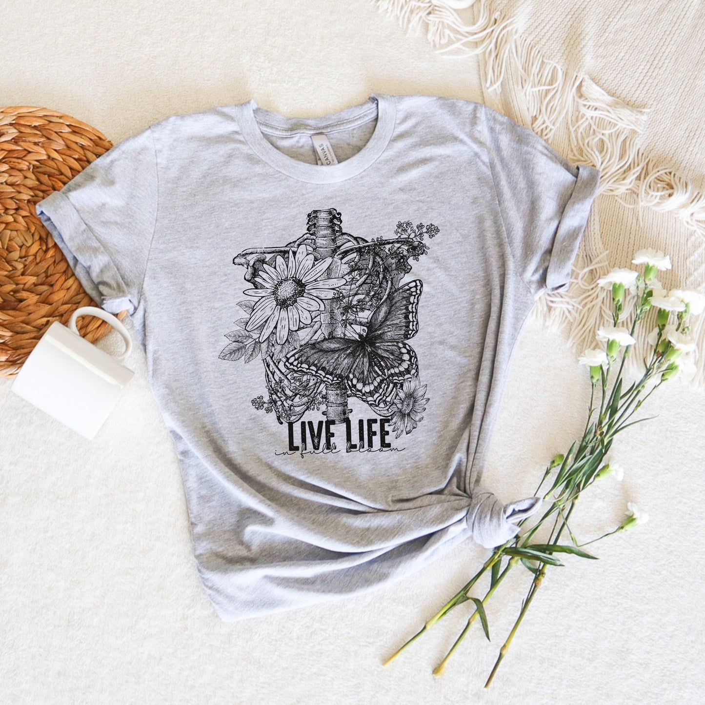 Live life in full bloom BLACK screen print transfer