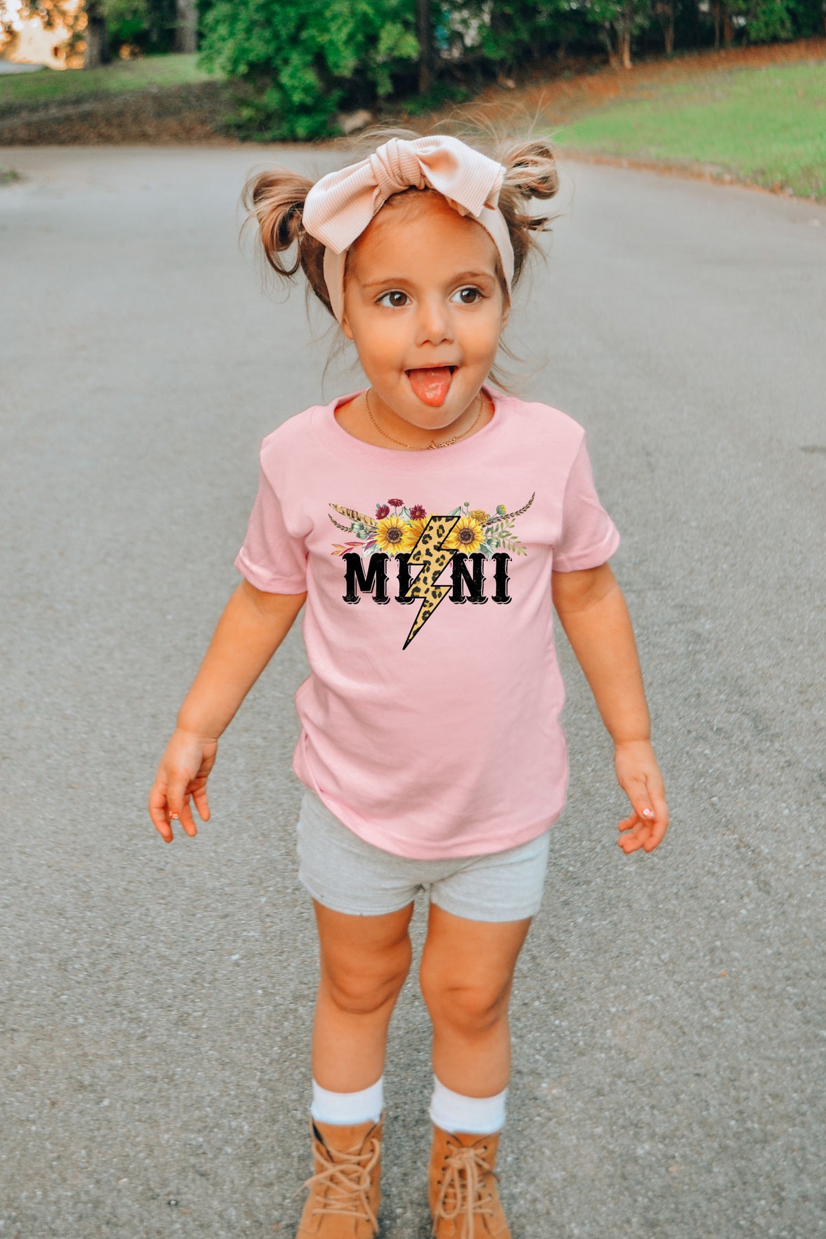 INFANT Mini with flowers and lightning bolt HIGH HEAT screen print transfer