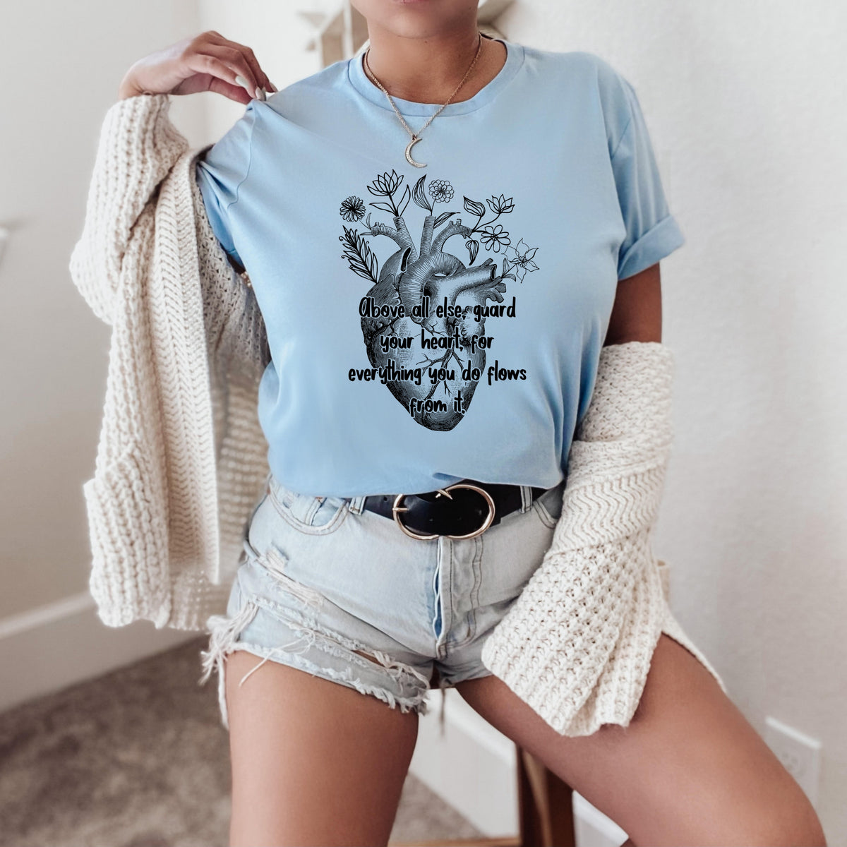 Above all else guard your heart (heart with flowers) BLACK screen print transfer