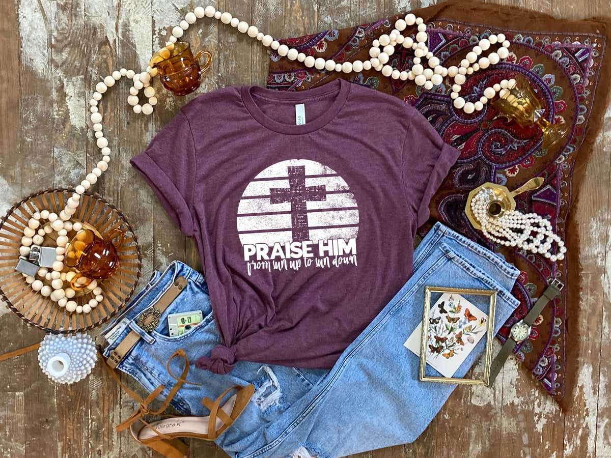 WHITE Praise him from sun up to sun down screen print transfer
