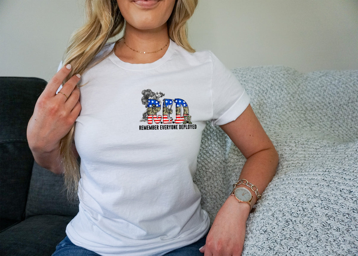 RED Remember everyone deployed Pocket ( no guns) HIGH HEAT screen print transfer