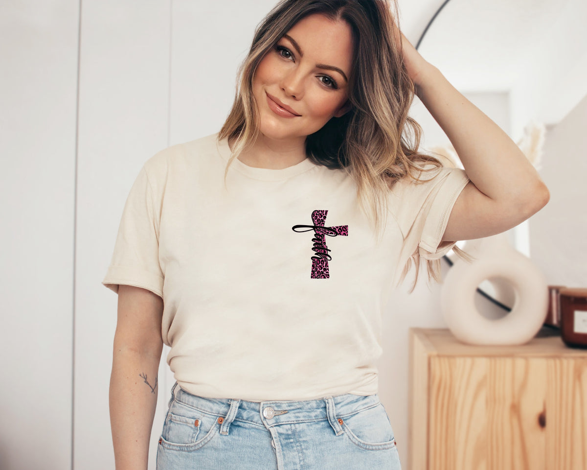 Faith leopard cross pocket HIGH HEAT screen print transfer