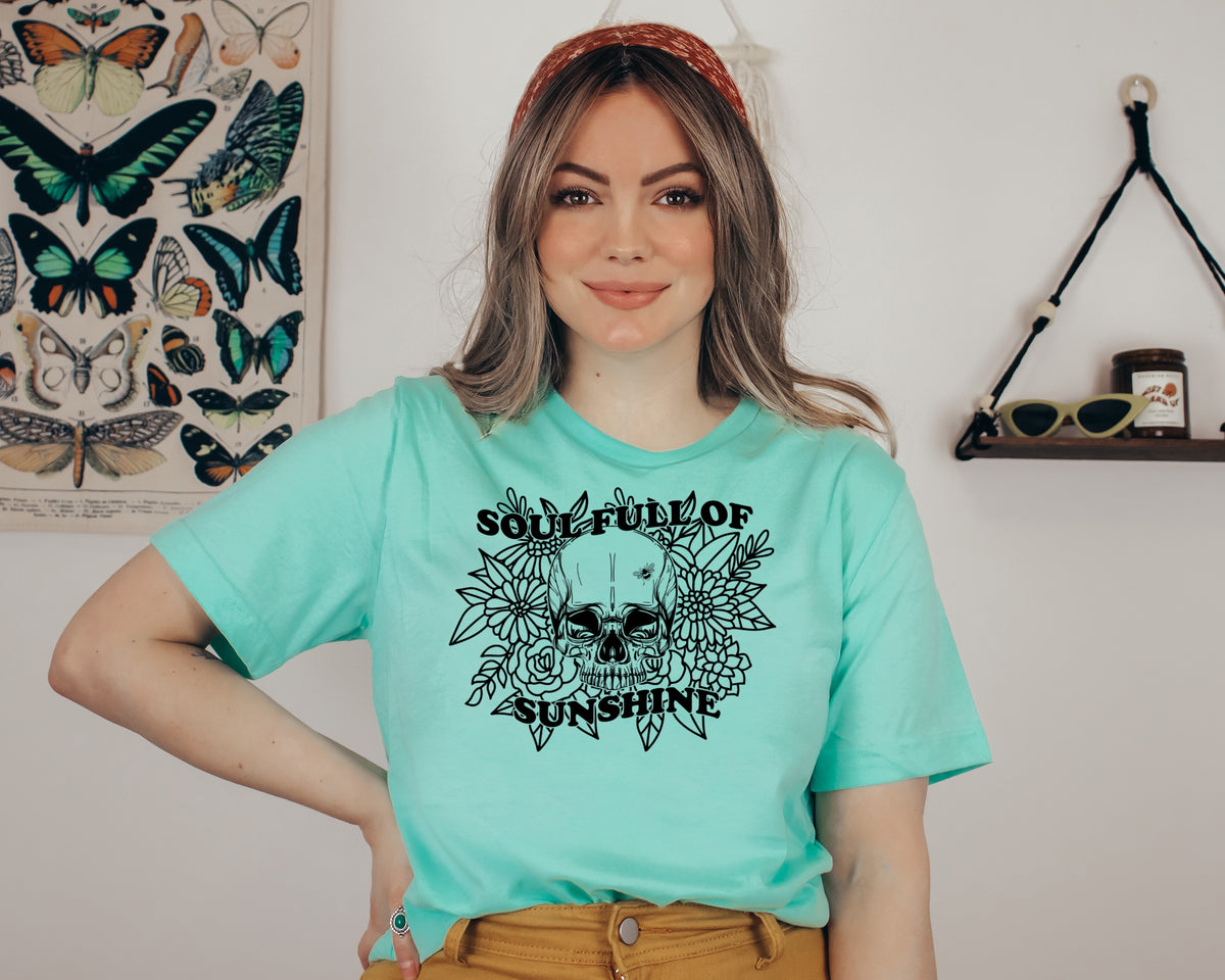 Soul full of sunshine with skull BLACK screen print transfer