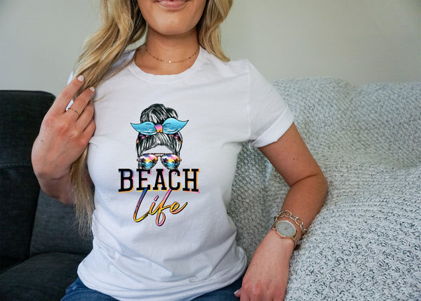 Beach life mom bun HIGH HEAT screen print transfer