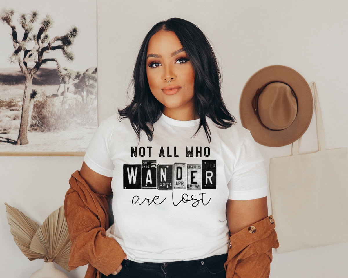 Not all who wander are lost BLACK screen print transfer