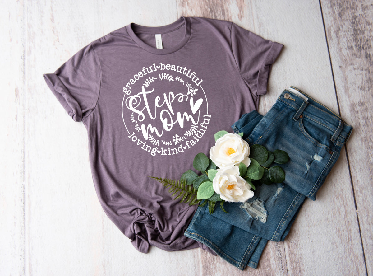 Graceful beautiful Step Mom WHITE screen print transfer