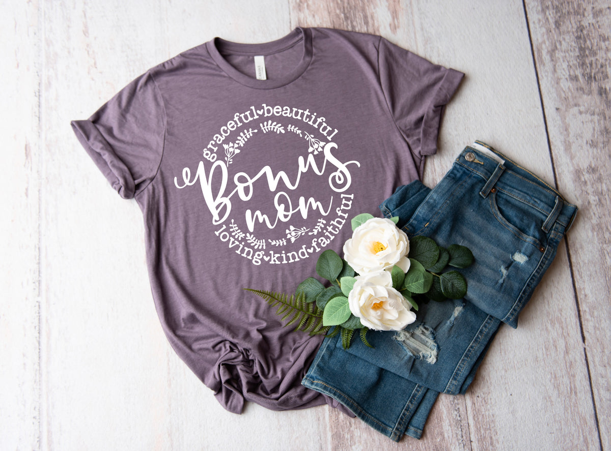 Graceful beautiful Bonus Mom WHITE screen print transfer