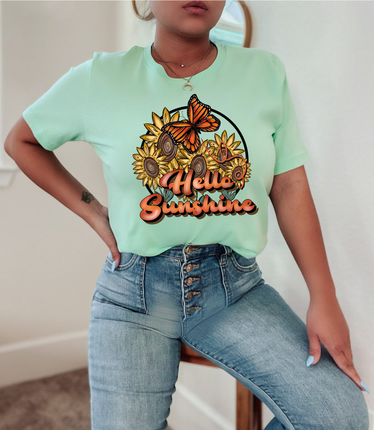 Hello sunshine (sunflowers and butterfly) HIGH HEAT screen print transfer