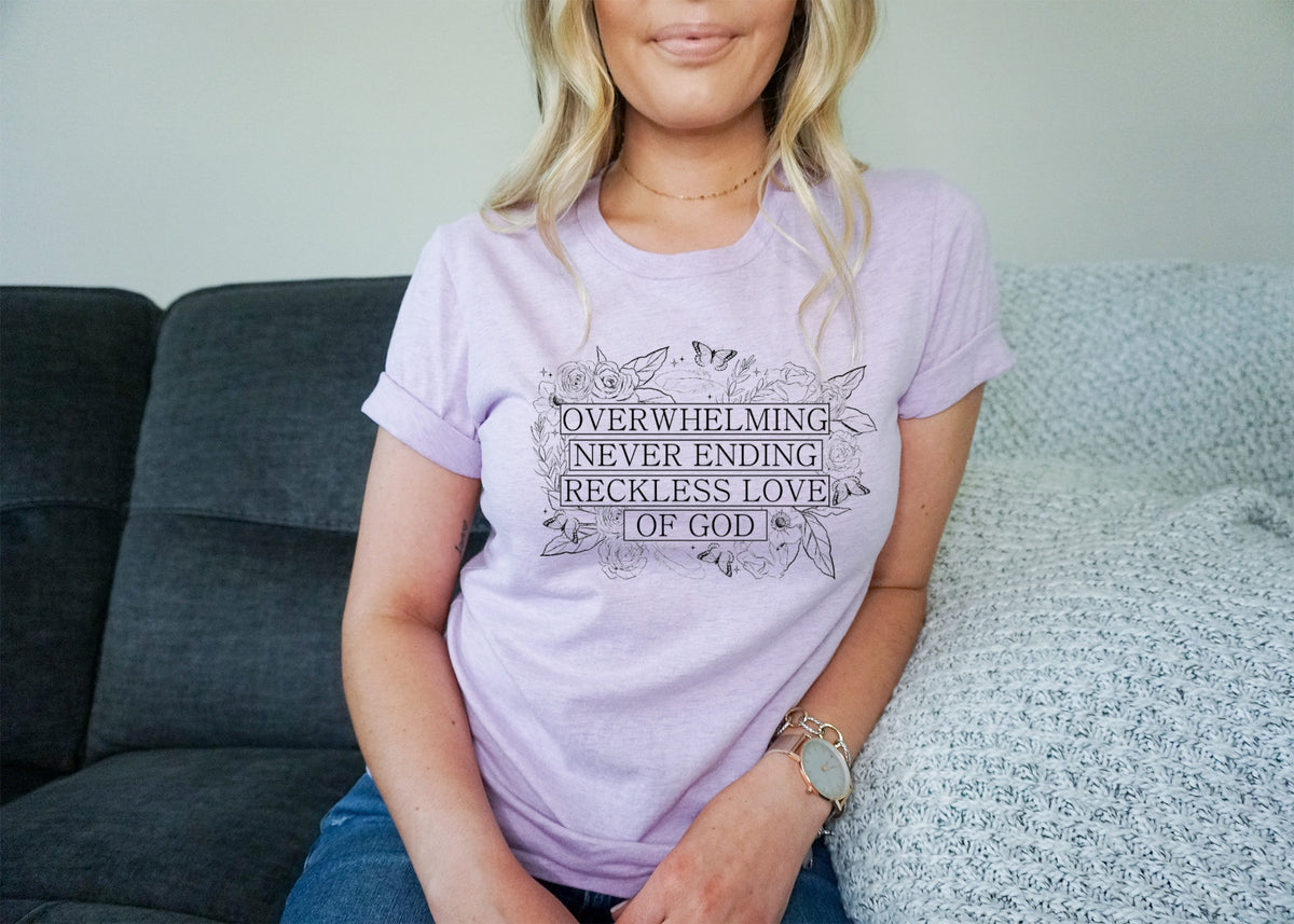 Overwhelming never ending reckless love of God BLACK screen print transfer