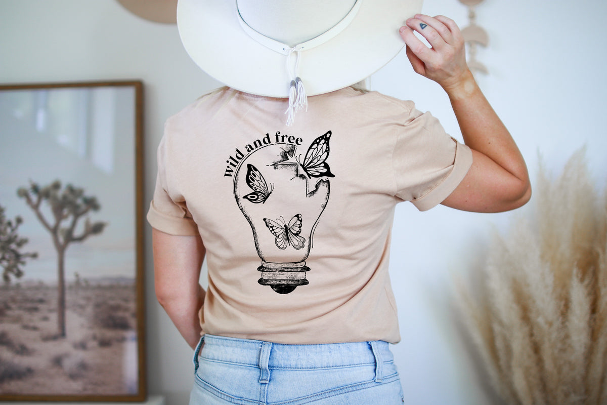 Wild and free with 2 pocket size butterflies BLACK screen print transfer