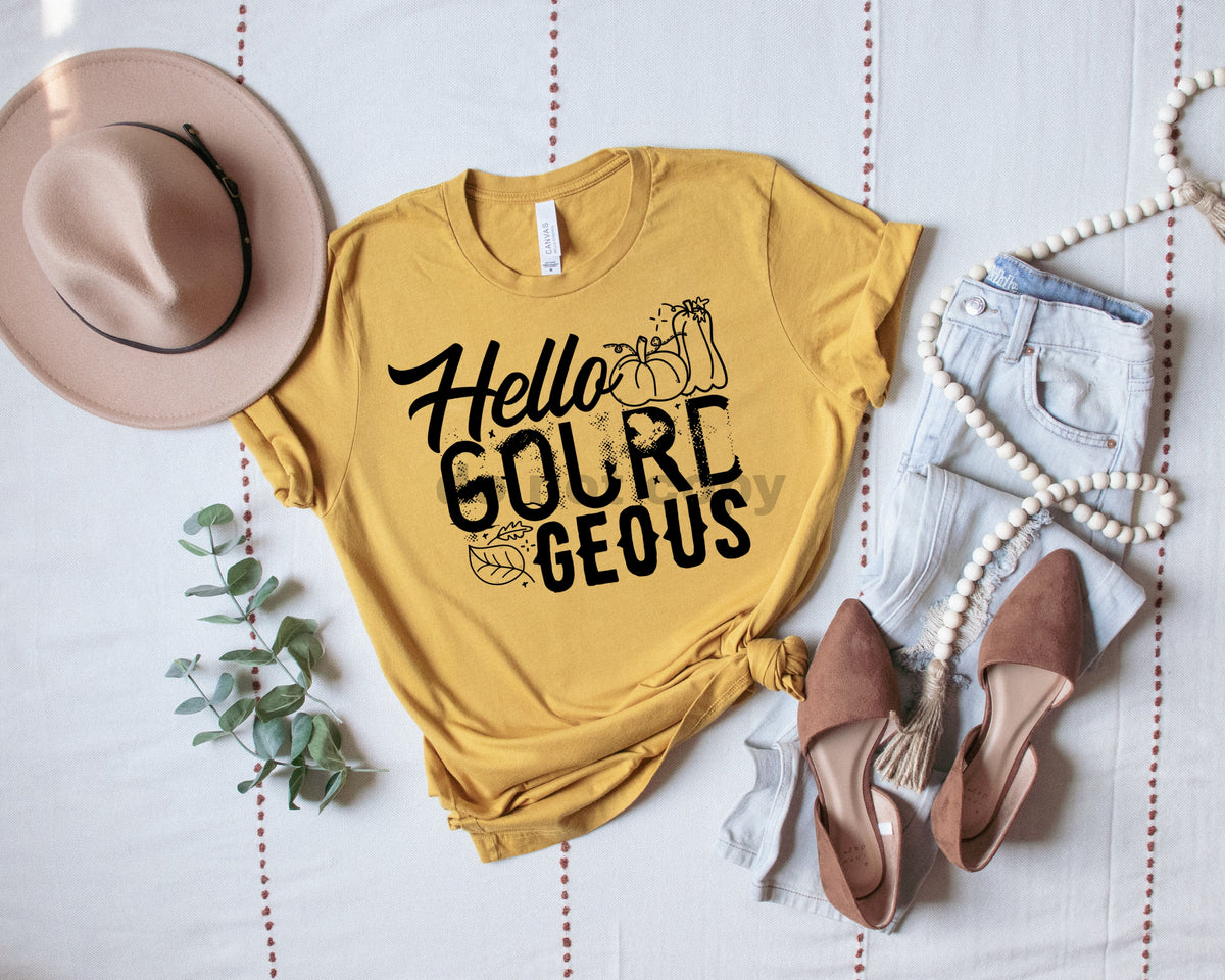 Hello Gourd Geous BLACK screen print transfer