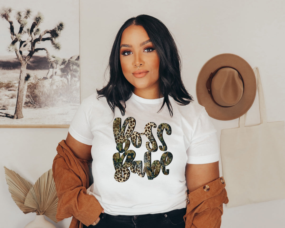 Boss babe leopard HIGH HEAT screen print transfer