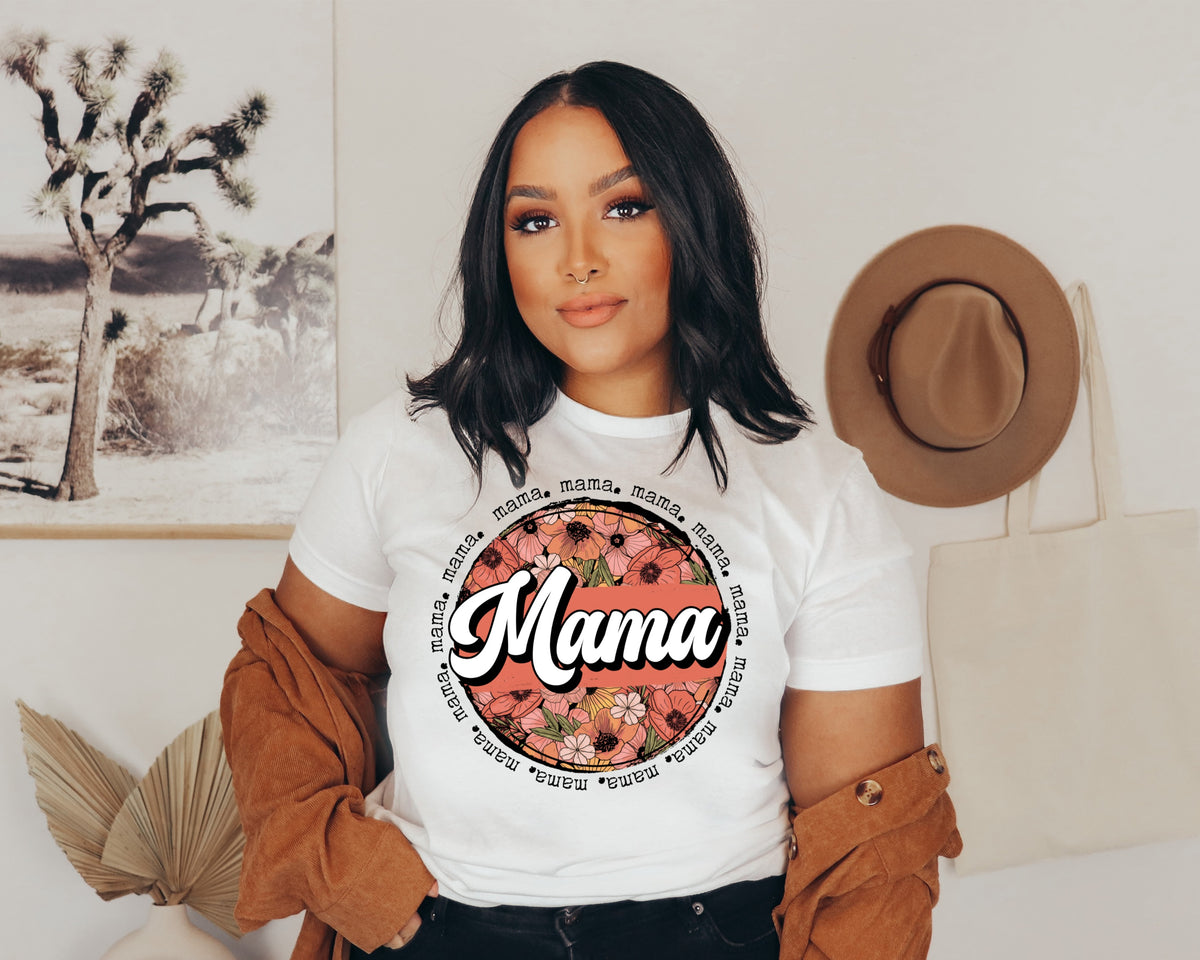 Mama floral circle HIGH HEAT screen print transfer