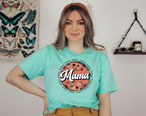 Mama floral circle HIGH HEAT screen print transfer