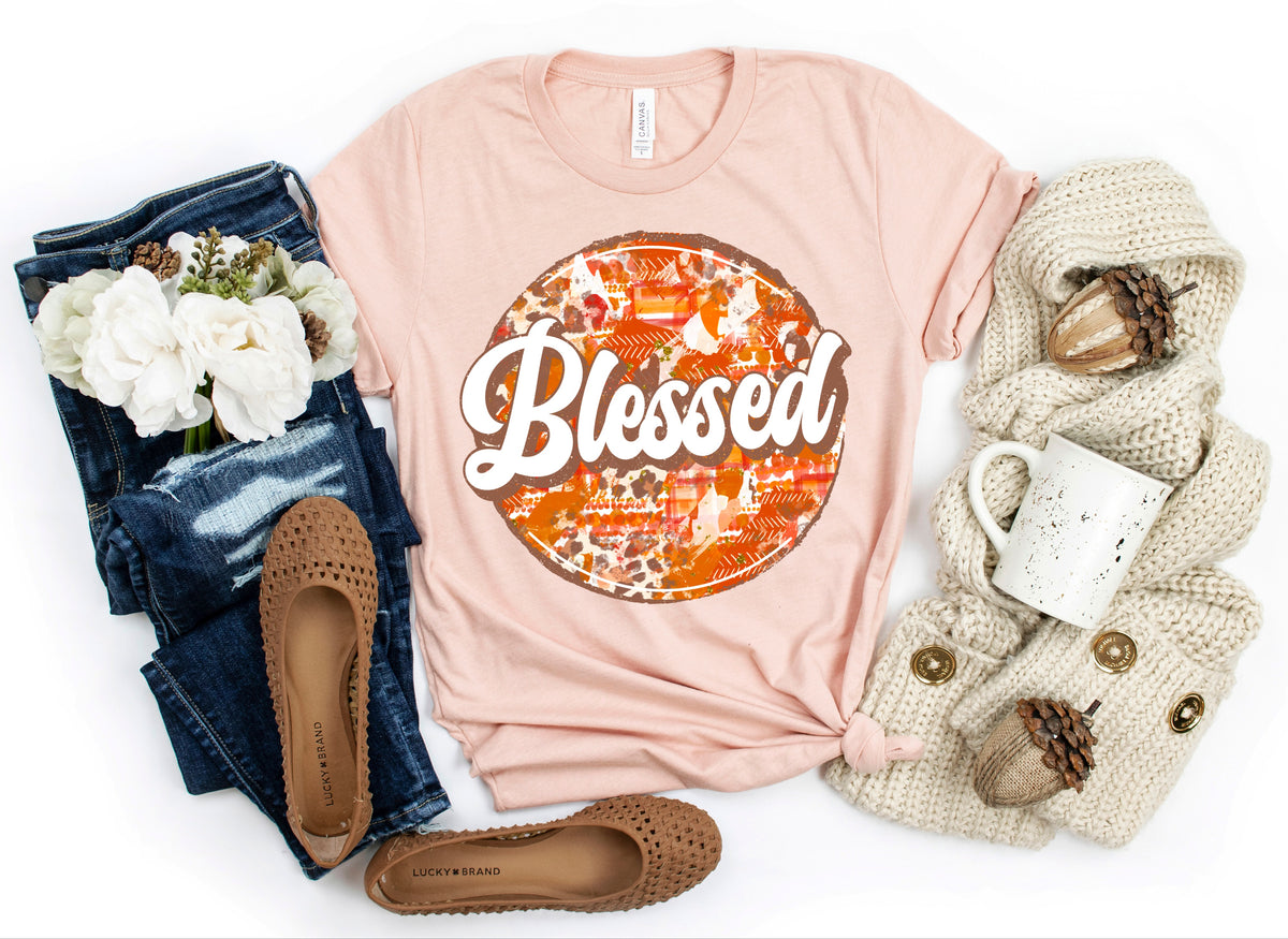 POCKET Blessed (fall circle) HIGH HEAT screen print transfer