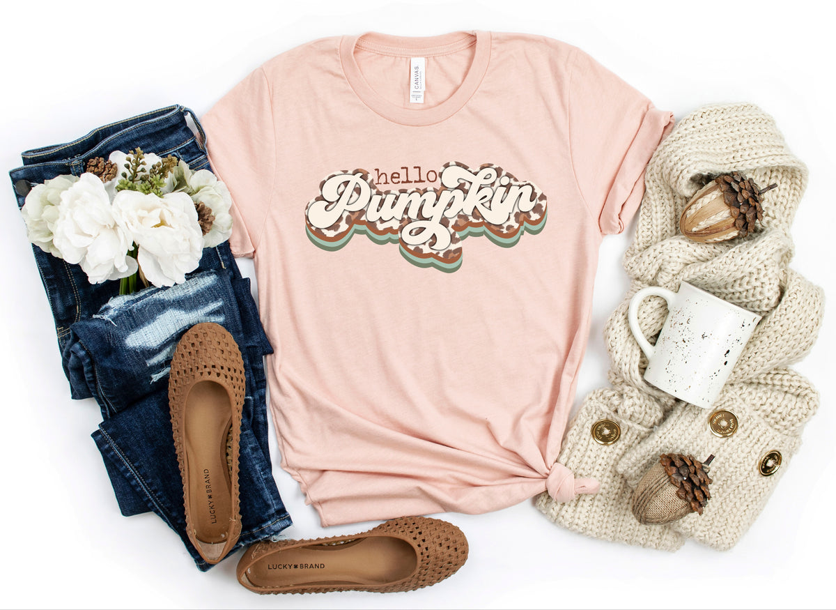 Hello pumpkin retro with LEOPARD HIGH HEAT screen print transfer start ship 6/17