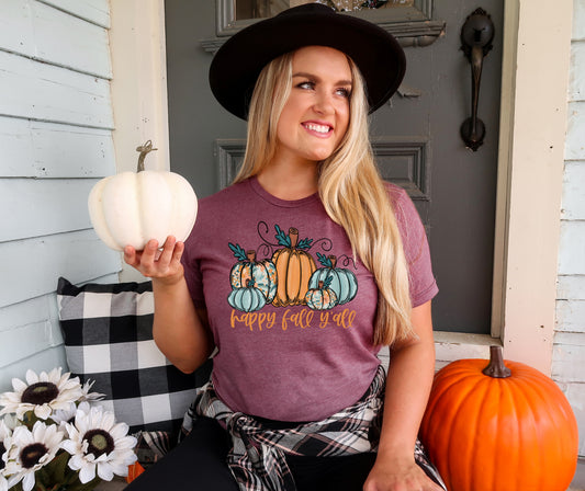 Happy Fall Y'all tie dye pumpkins 8253 DTF transfer