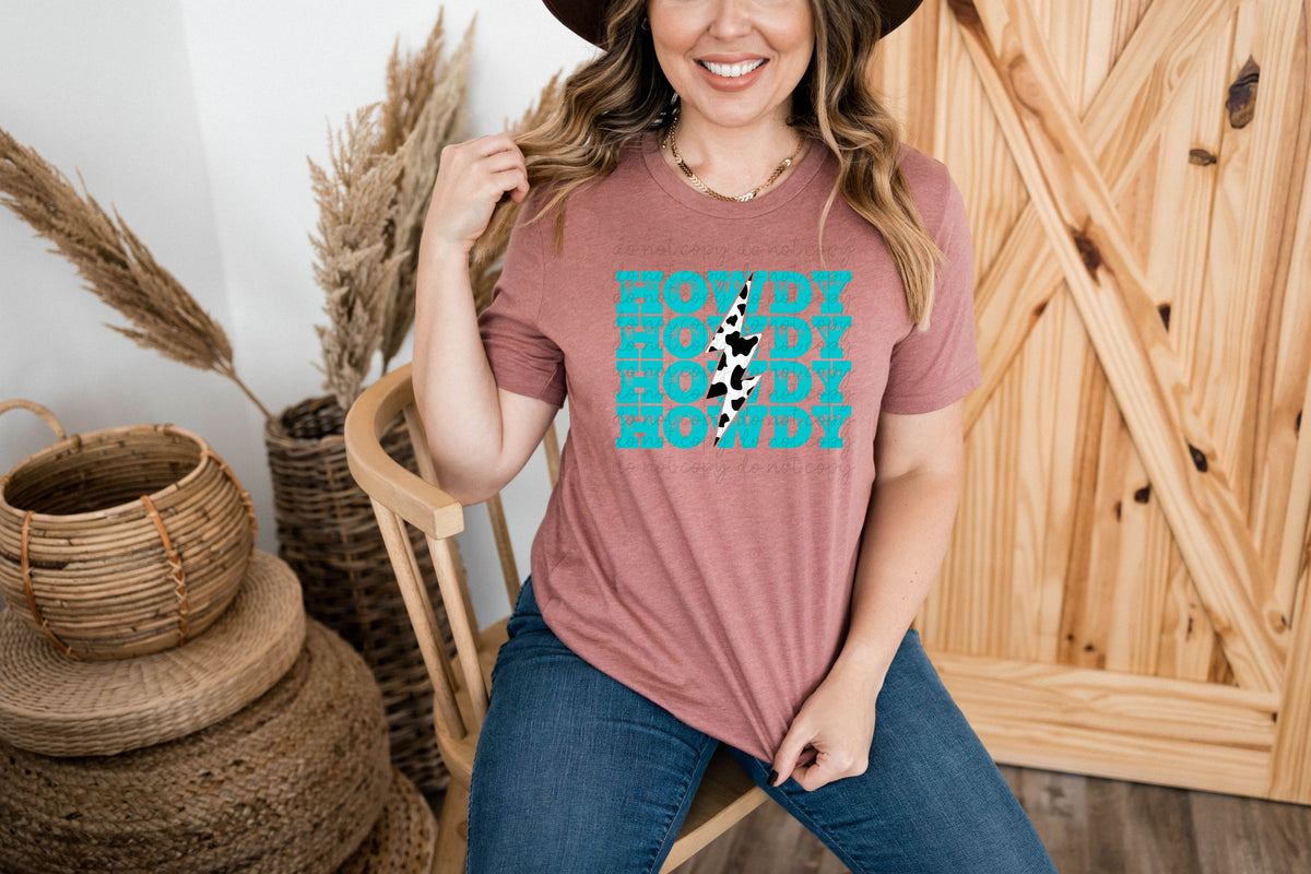 Howdy stacked (cowhide lightning bolt) 112008 DTF transfer
