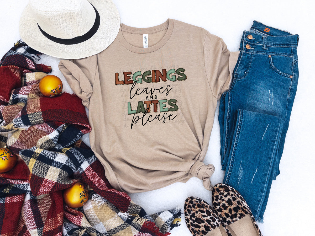 Leggings leaves and lattes please 112766 DTF TRANSFER