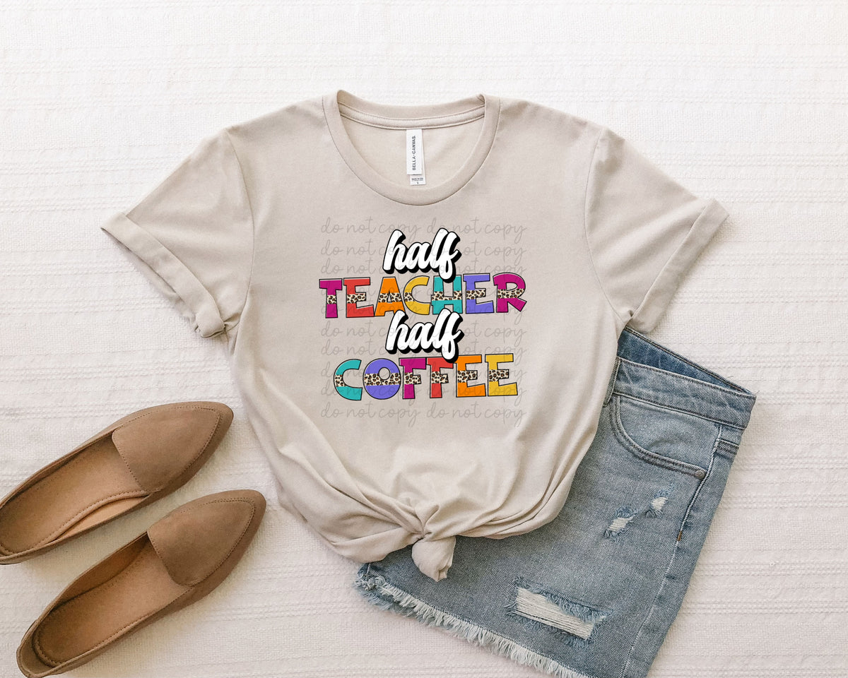 Half teacher half coffee boho 112028 DTF transfer