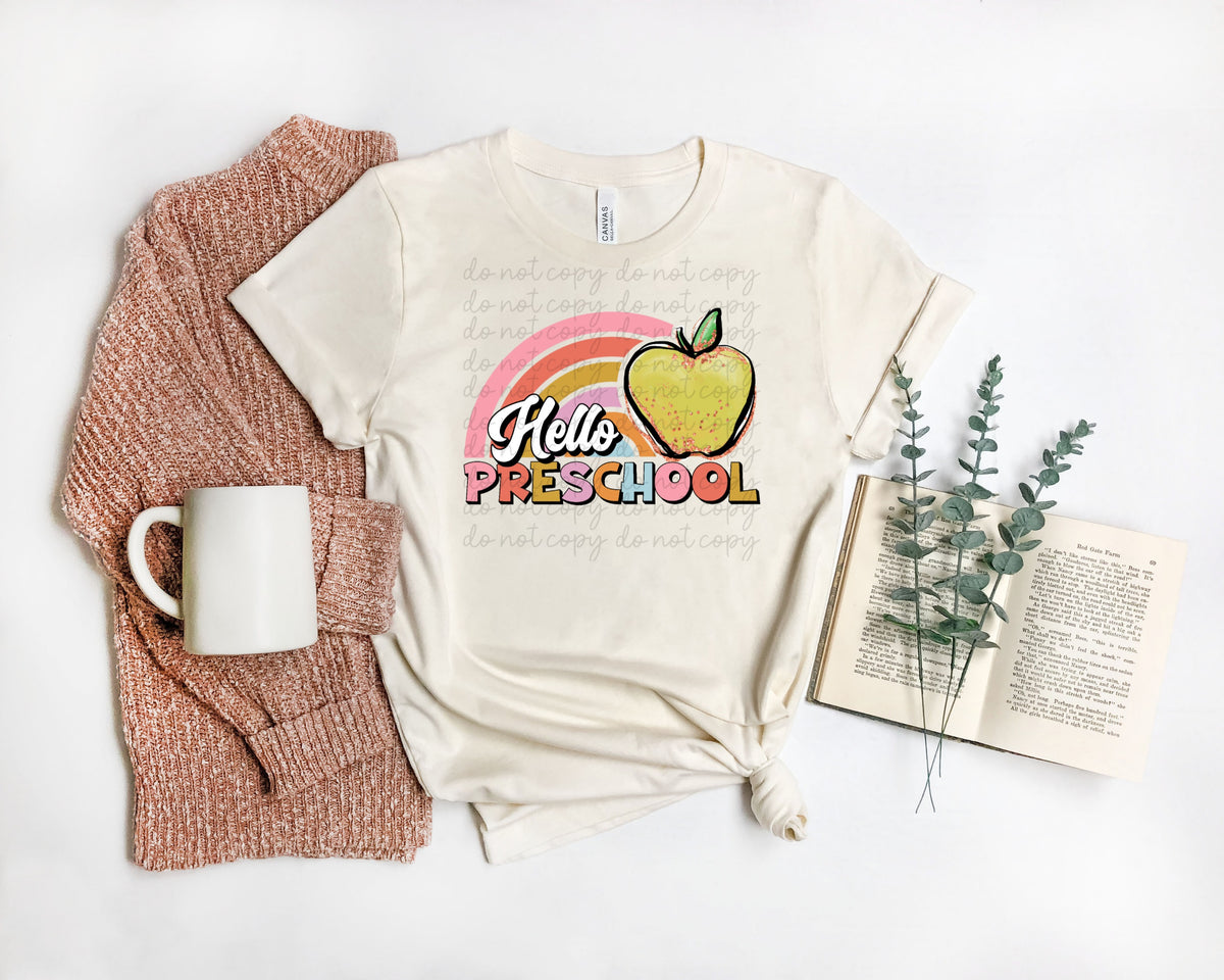 Hello pre-school rainbow with apple 112060 DTF transfer