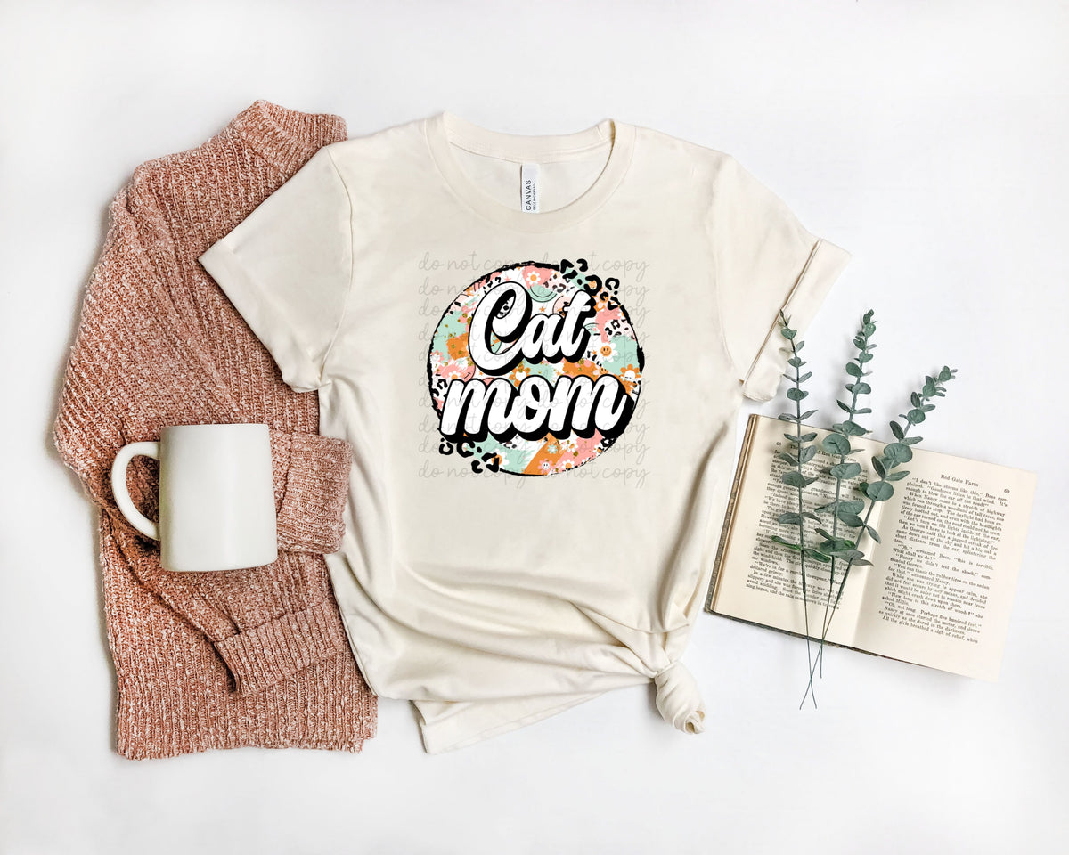 Cat mom smiley circle retro (sbb) 112062 DTF transfer