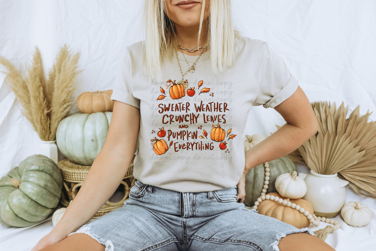 Sweater weather crunchy leaves and pumpkin everything 111991 DTF TRANSFER