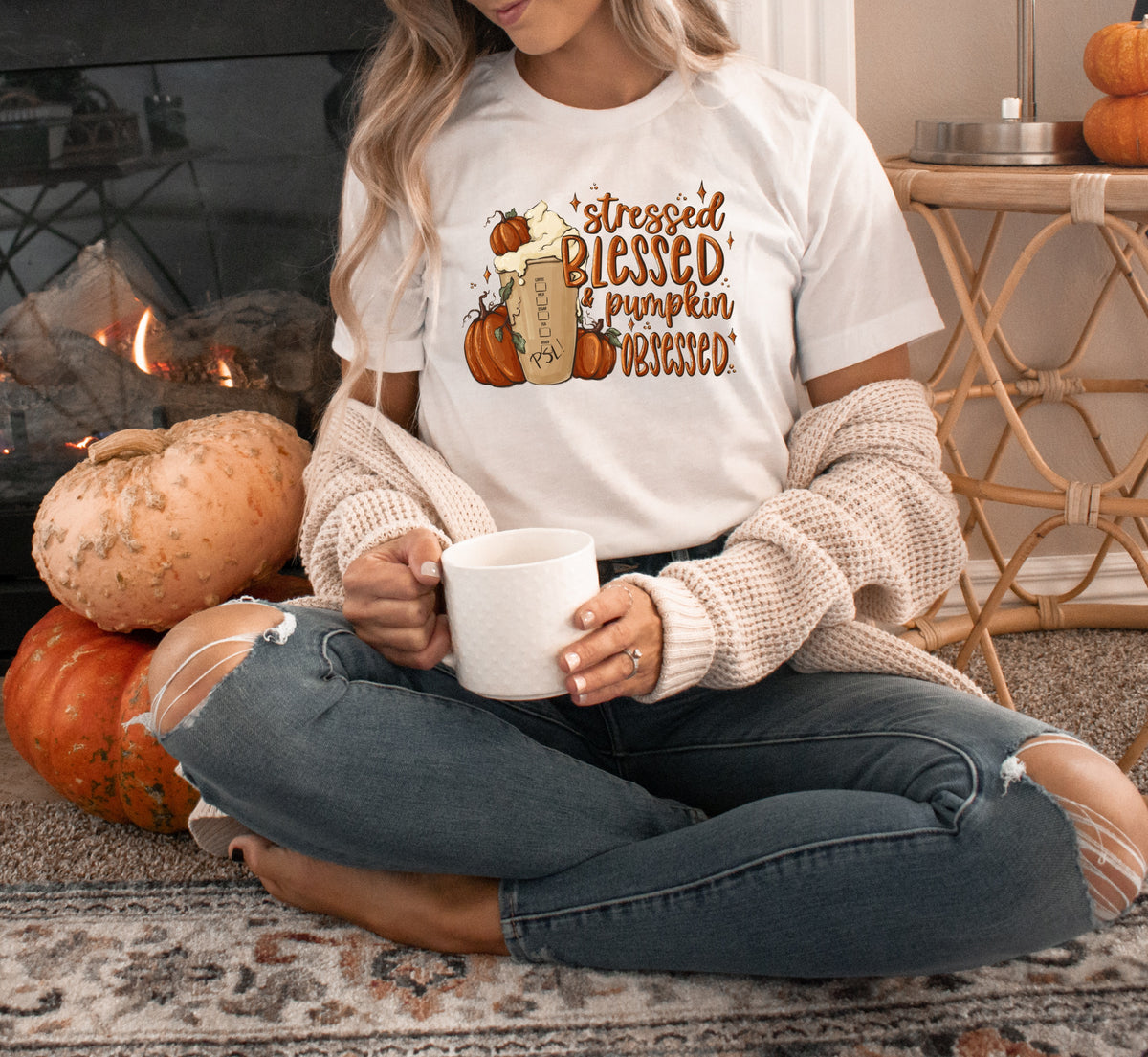 Stressed blessed and pumpkin obsessed 112039 DTF TRANSFER