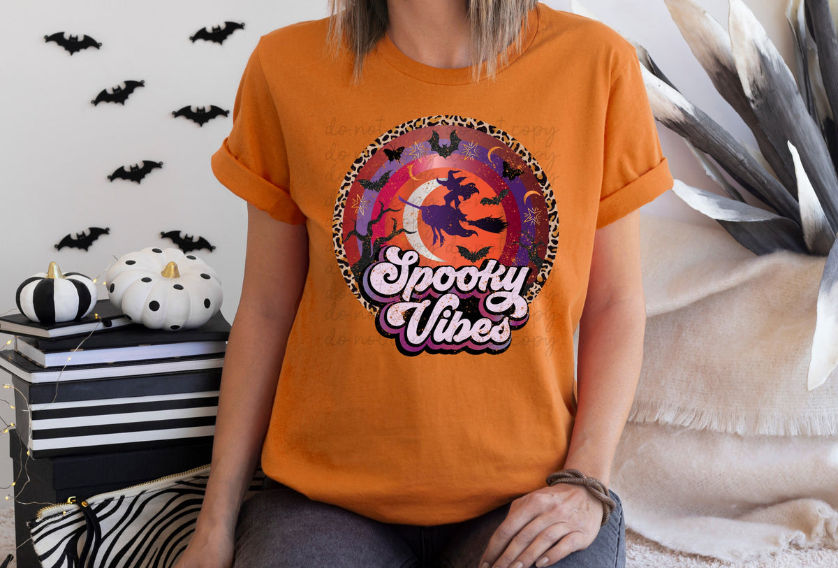 Spooky vibes retro circle (leopard outline) 112224 DTF TRANSFER
