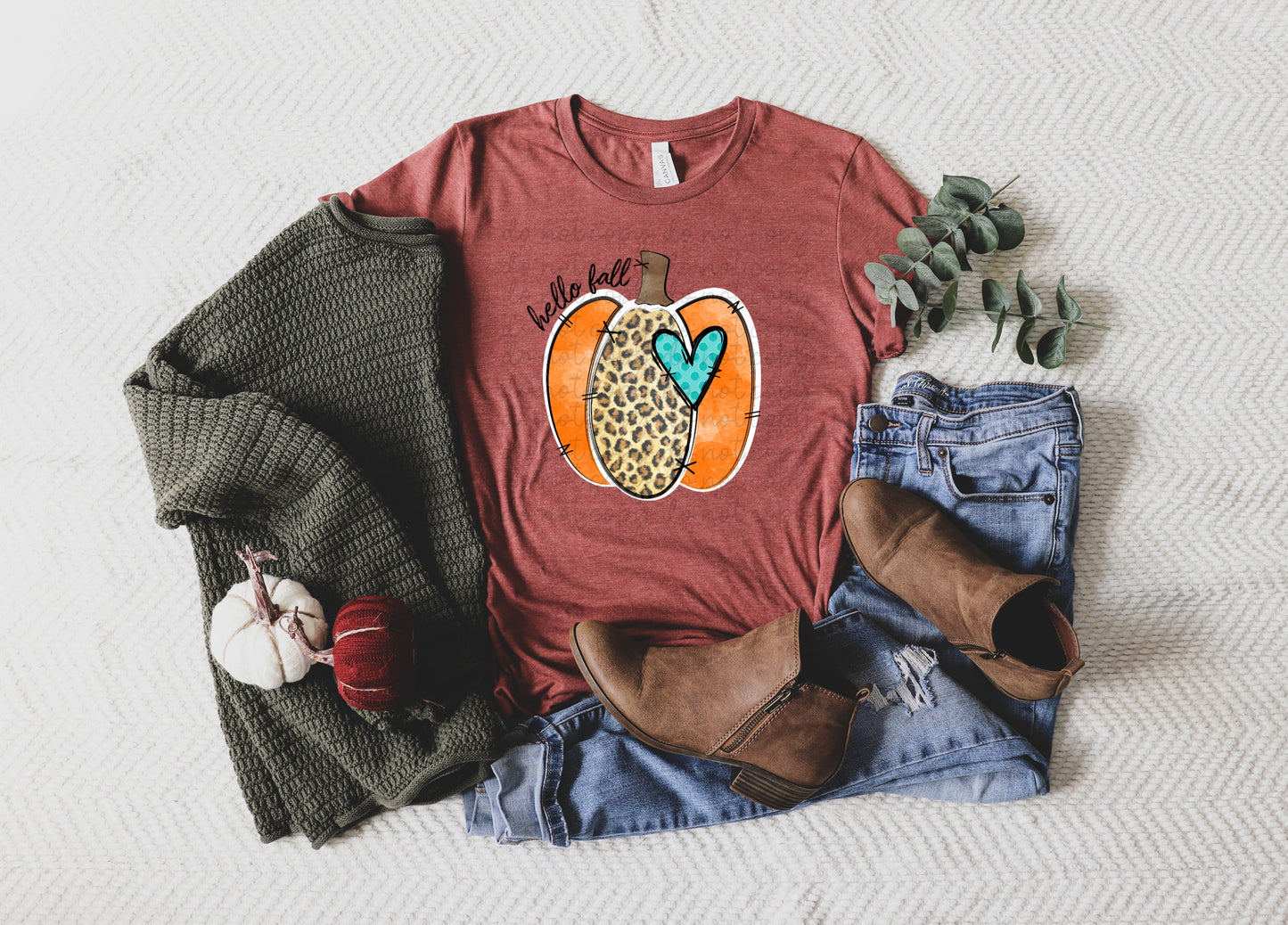 Hello fall (orange/leopard/teal heart pumpkin) 8363 DTF TRANSFER