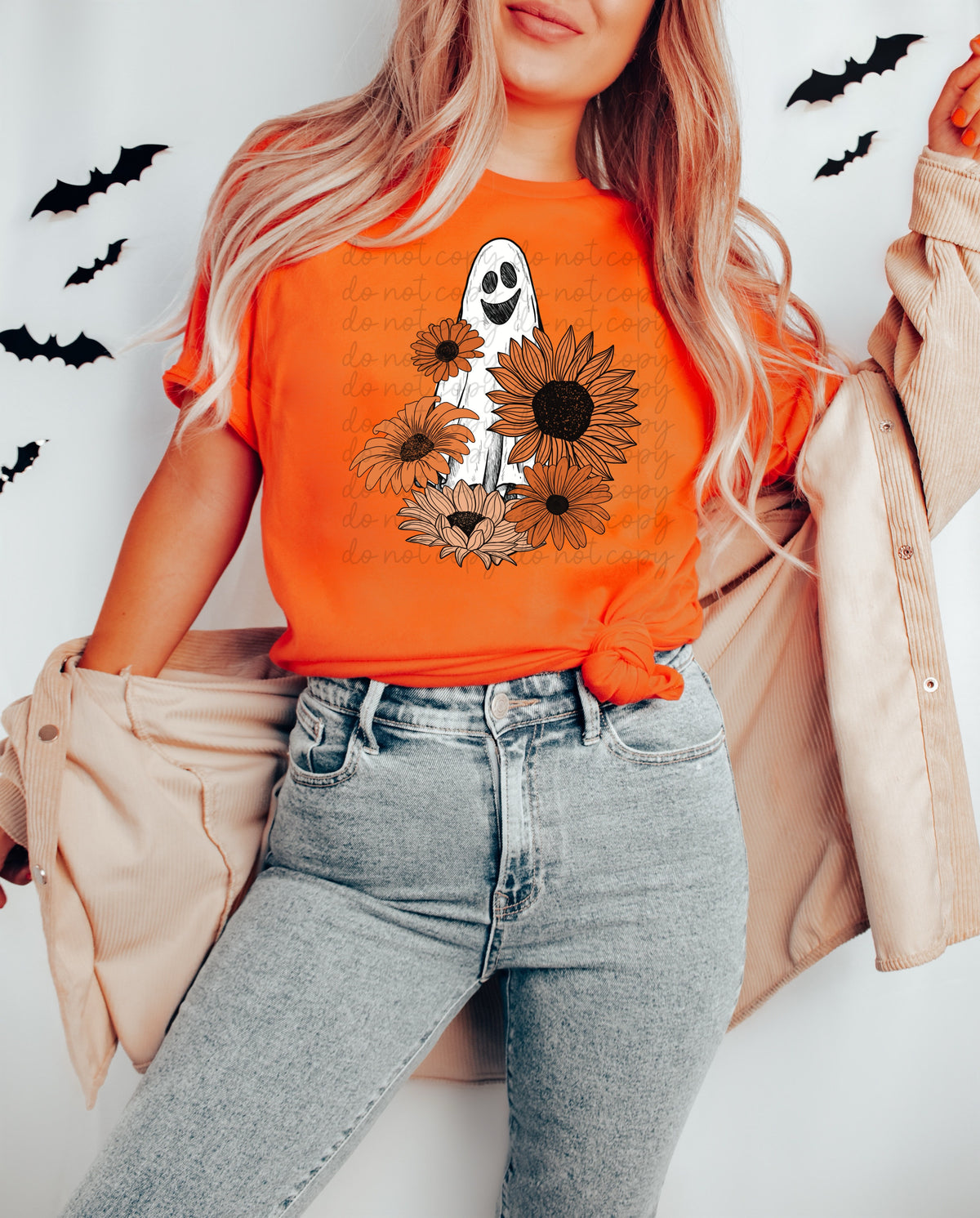 Full color Retro Ghost with sunflowers (RTD) 8282 DTF TRANSFER