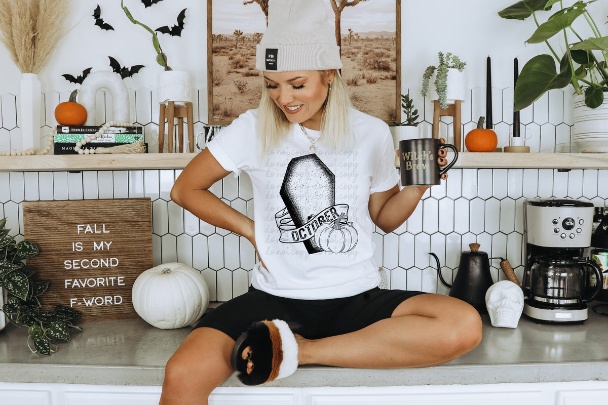 October stone with pumpkin BLACK screen print transfer